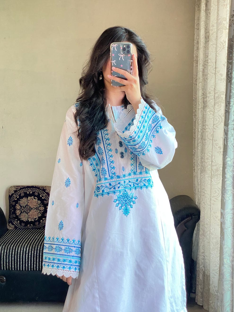 WINTER WHITE/BLUE 3PC ( FARSHI SHALWAR)