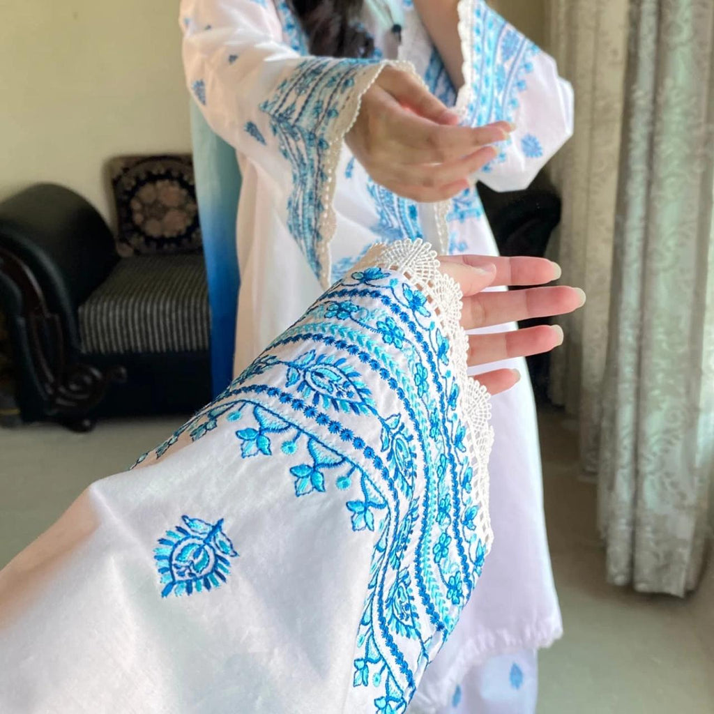WINTER WHITE/BLUE 3PC ( FARSHI SHALWAR)