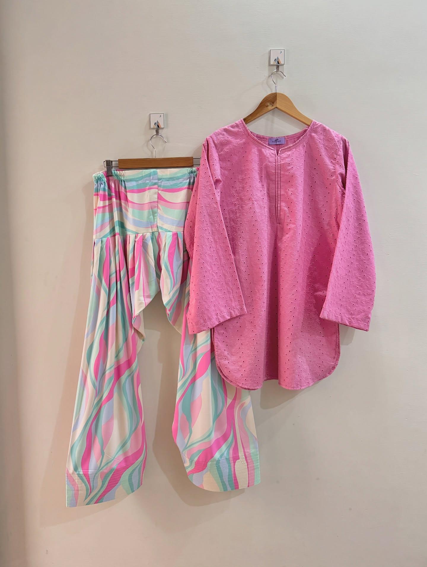 BLUSH CHICKENKARI SET ( FARSHI SHALWAR