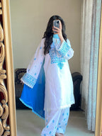 WINTER WHITE/BLUE 3PC ( FARSHI SHALWAR)